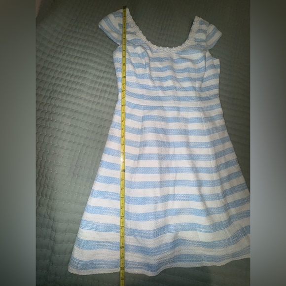 Lilly Pulitzer Rylan Flutter Blue Lurex Boucle Stripe Daisy Pearl Lace Dress Sz6 - Picture 14 of 15